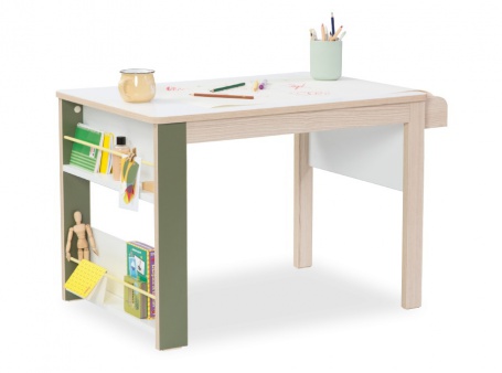 Dětský multifunkční stolek Beatrice - dub světlý / bílá / zelená