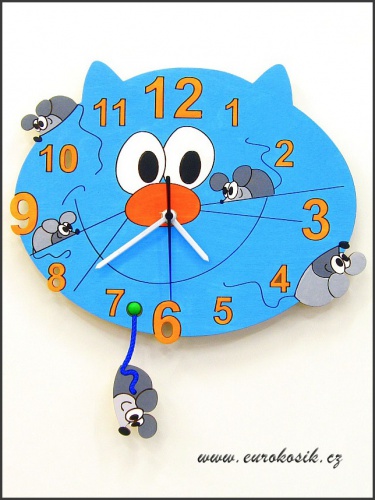 Dětské hodiny nástěnné Kočka modrá