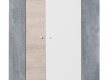 Rohová šatní skříň Omega – bílá/dub/beton