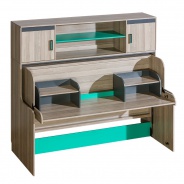 Multifunkční sklápěcí postel Groen se skříňkou a dvěma nástavci - jasan/antracit/zelená