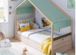 Dětská postel Beatrice 90x200cm se stříškou  - dub světlý/zelená