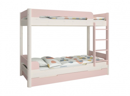 Patrová postel s přistýlkou Eveline 90x200cm - bílý masiv/růžová