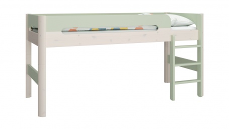 Vyvýšená postel Eveline 90x200cm - bílý masiv/zelená