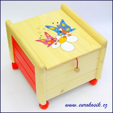 Dřevěný box na hračky s víkem Motýlci