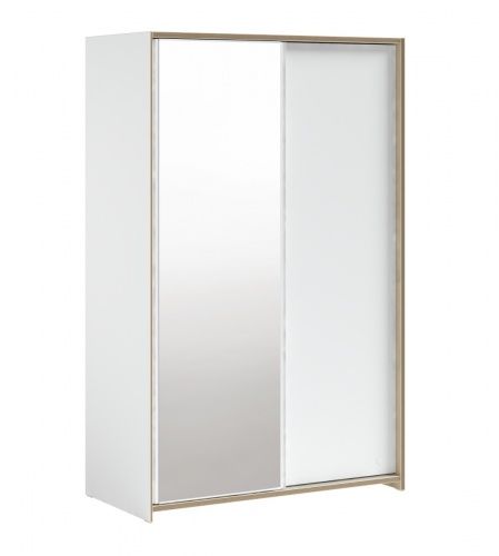 Šatní skříň s posuvnými dveřmi a zrcadlem Dylan - bílá/dub světlý