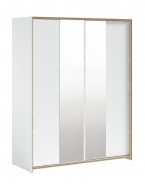 Velká šatní skříň s posuvnými dveřmi a zrcadlem Dylan - bílá/dub světlý