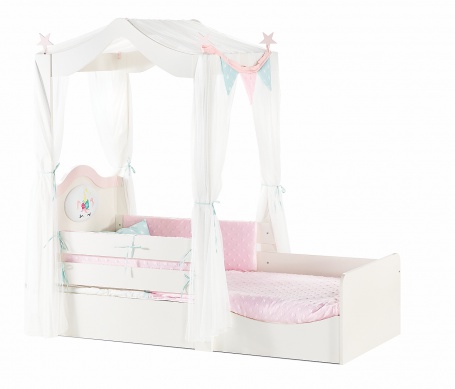 Dětská postel 90x200 Sunbow - béžová/růžová