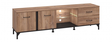 Široký TV stolek s kompletním osvětlením Rhys - dub flagstaff/černá