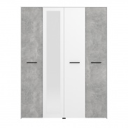 Čtyřdveřová šatní skříň se zrcadlem Geralt - beton/bílá