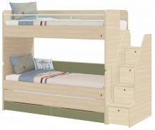 Patrová postel s přistýlkou, úložným prostorem a schůdky Fairy Modular - dub světlý/zelená