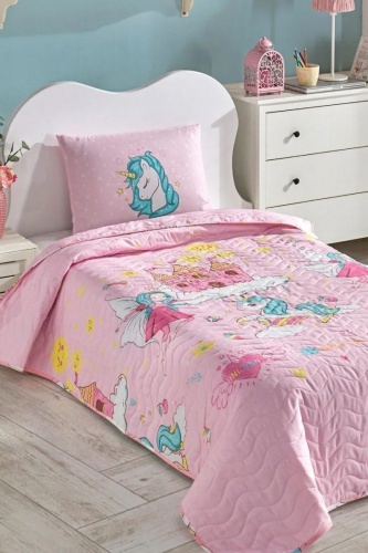 Přehoz + polštář 160x220 Unicorn - růžová